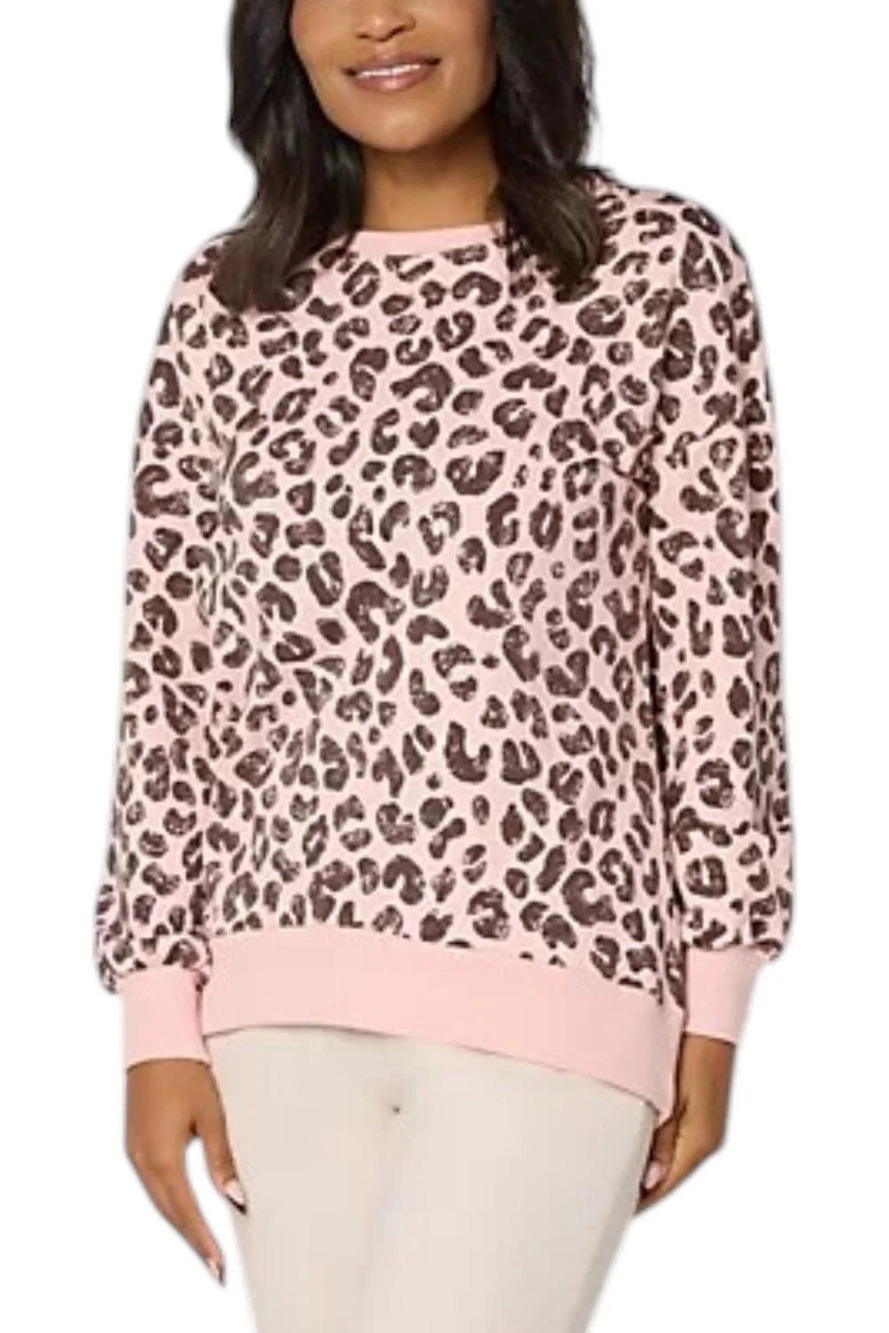 Belle by Kim Gravel French Terry Roar in Style Animal Top Silver Pink - Regular